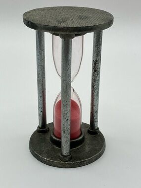Vintage puter Metal Hourglass with Pink Sand